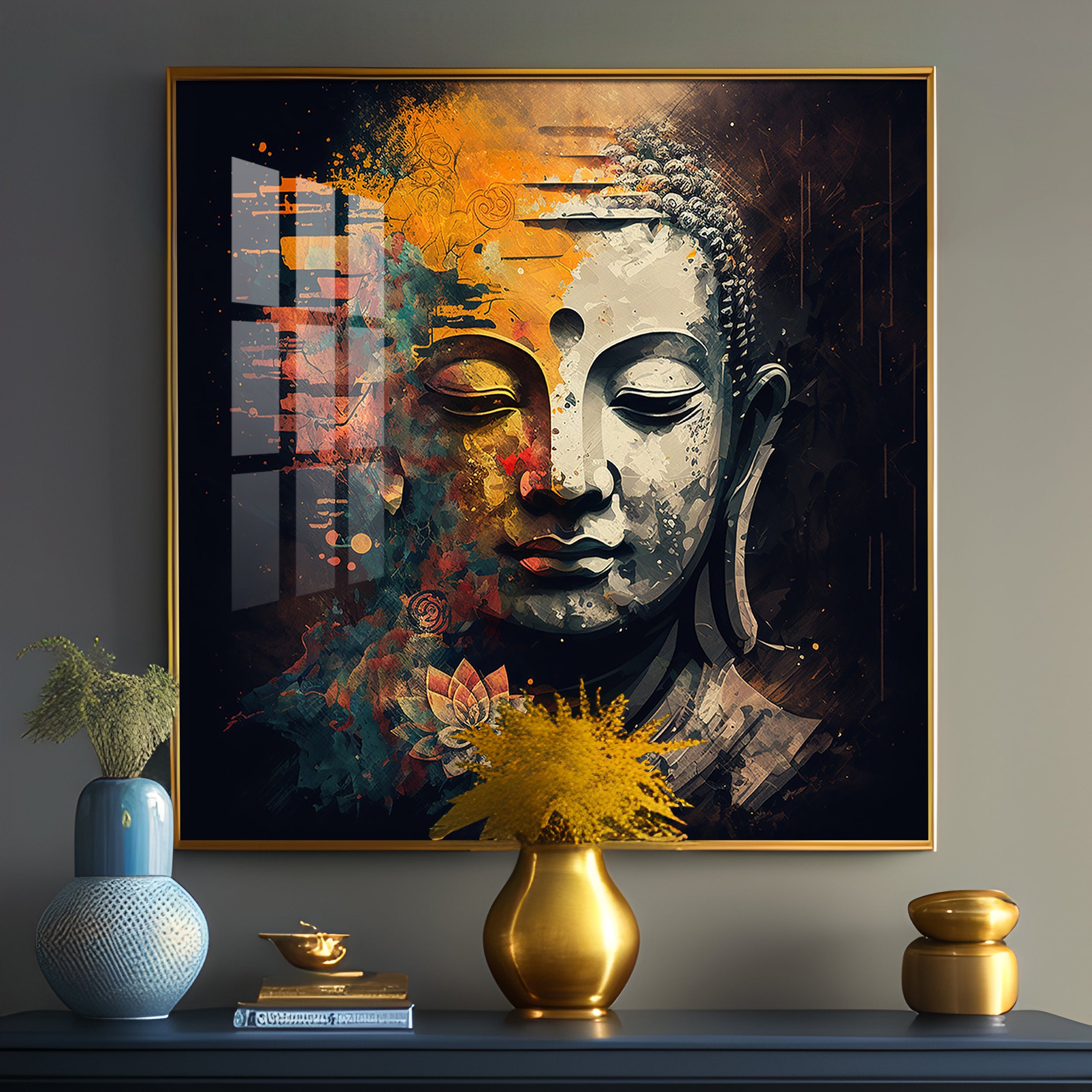 Buddha's Tranquil Essence Glass Finish Square Wall Art