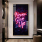 Never Give Up motivational Glass Finish Vertical Wall Art