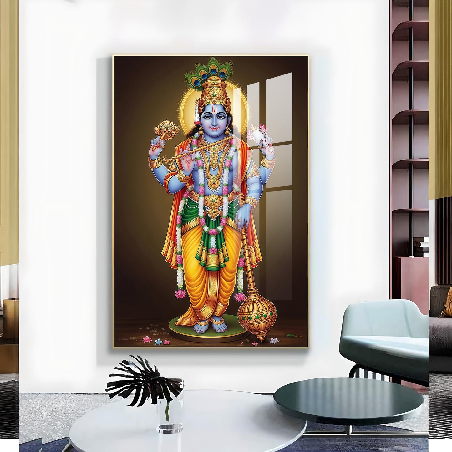 Bhagwan Vishnu Ji Glass Finish Vertical Wall Art