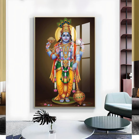 Bhagwan Vishnu Ji Glass Finish Vertical Wall Art