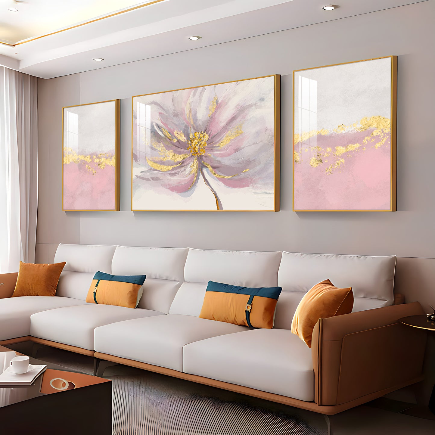 Pink Bloom Glass Finish Wall Art (Set Of 3)