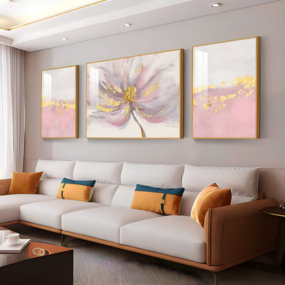 Pink Bloom Glass Finish Wall Art (Set Of 3)