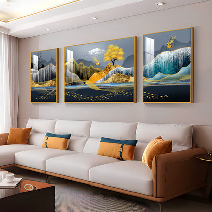Celestial Mountain Glass Finish Wall Art (Set Of 3)