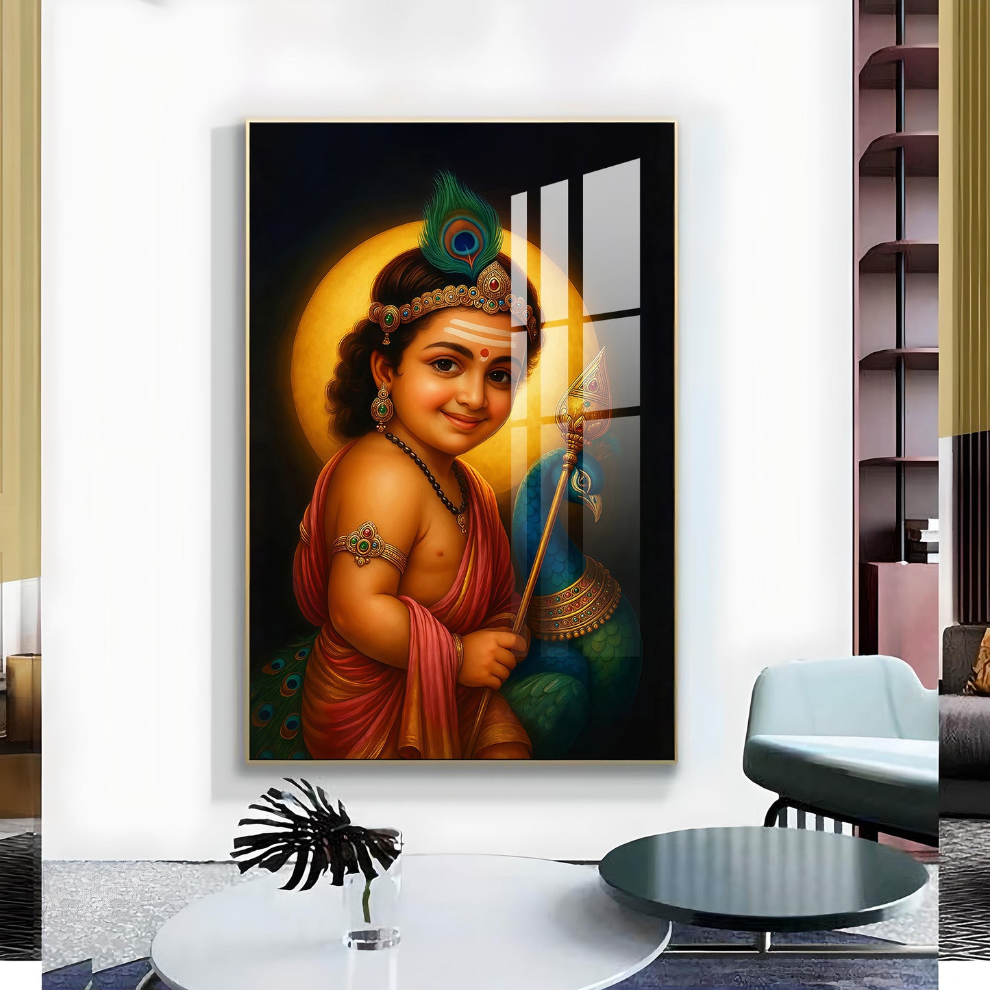 Baby Lord Muruga Glass Finish Vertical Wall Art