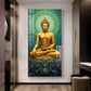 Golden Buddha's Energetic Wisdom Glass Finish Vertical Wall Art