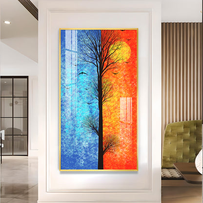 Tranquil Heights Glass Finish Vertical Wall Art