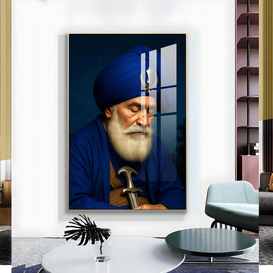 Dhan Dhan Baba Deep Singh Ji Glass Finish Vertical Wall Art