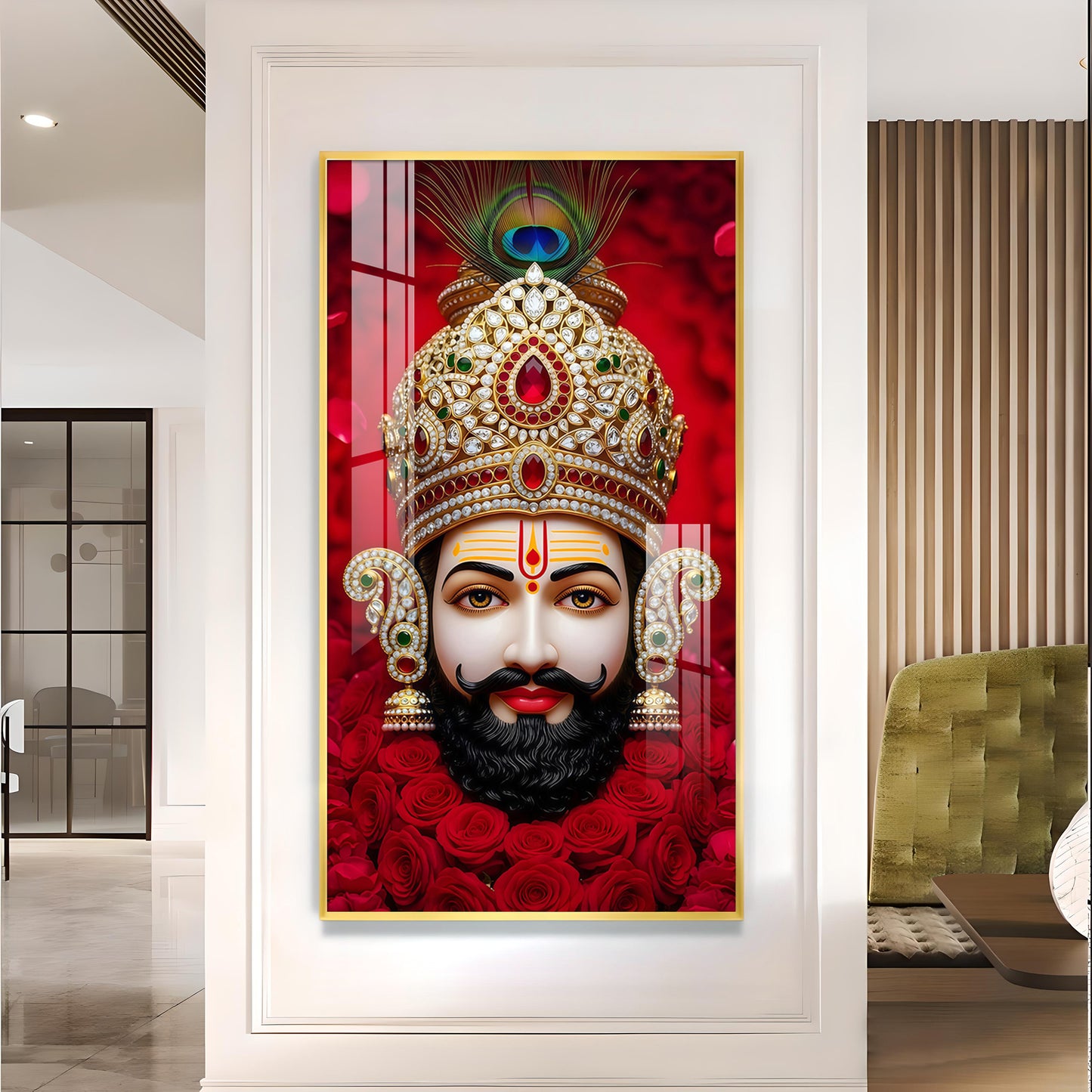 Shyam Baba Glass Finish Vertical Wall Art