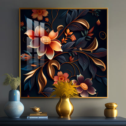 Petals in Bloom Glass Finish Square Wall Art