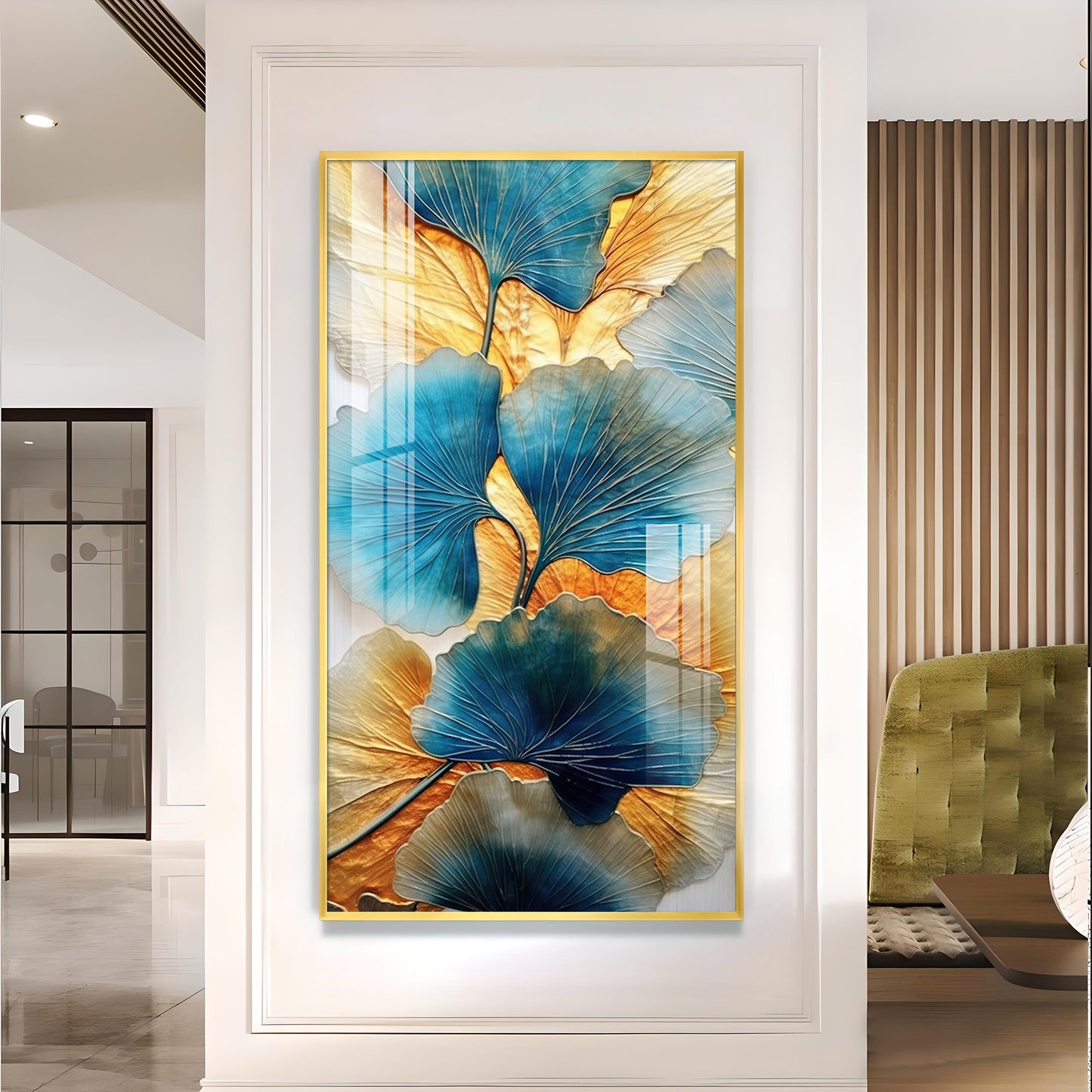 Noir Petal Glass Finish Vertical Wall Art