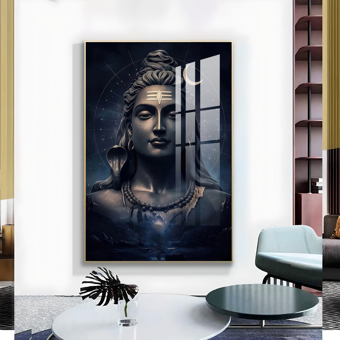 Har Har Mahadev Glass Finish Vertical Wall Art
