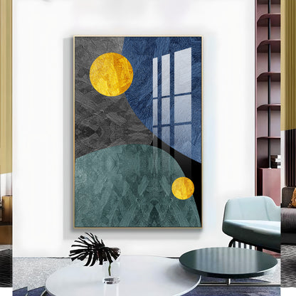 Abstract Yellow and Blue Glass Finish Vertical Wall Art