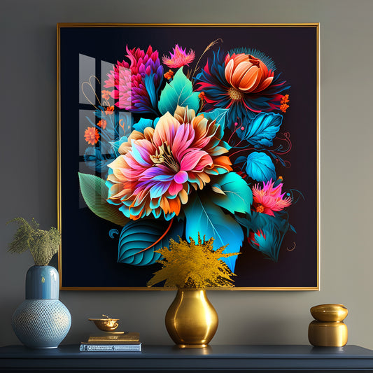 Blossom Noir Glass Finish Square Wall Art