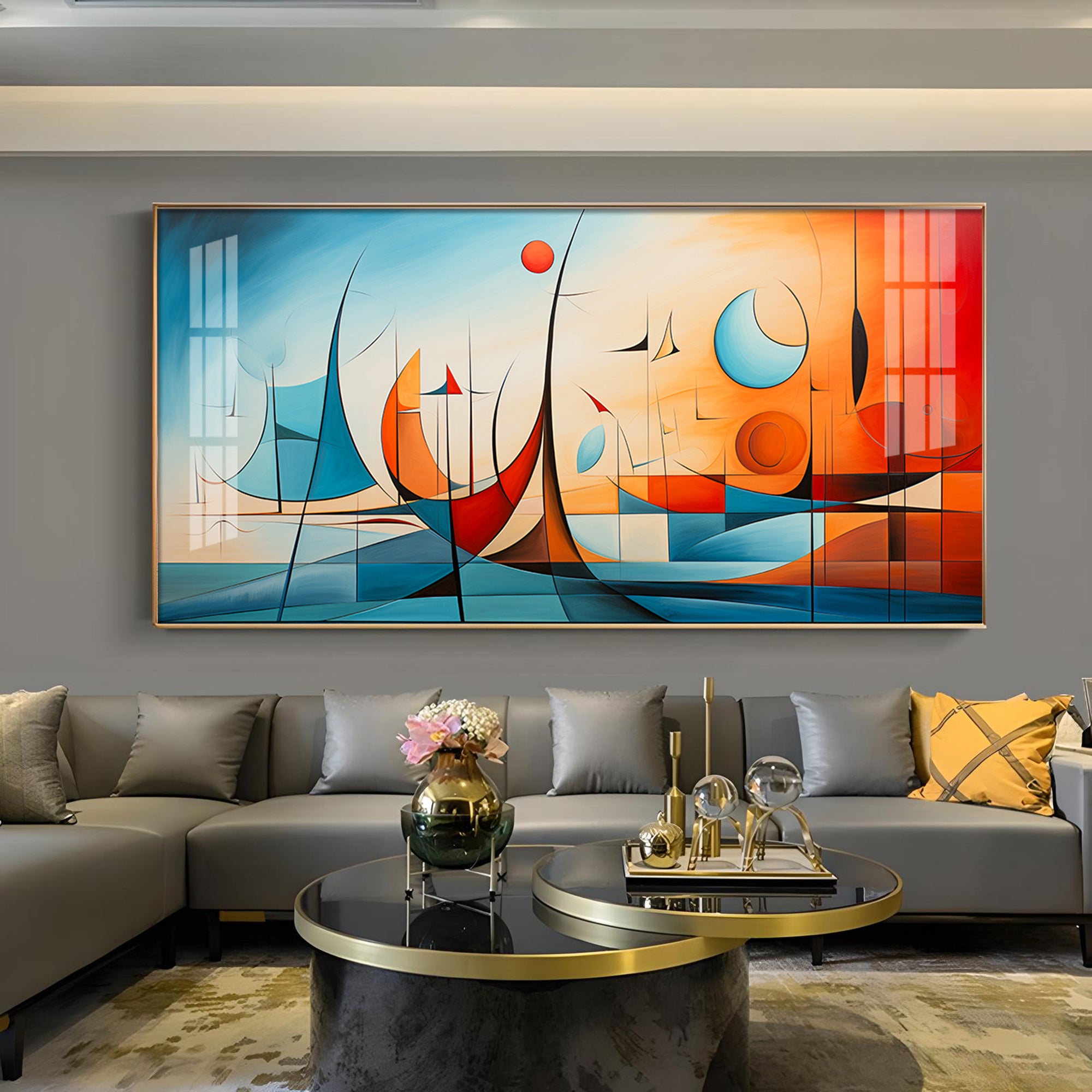 Beautiful Modern Abstract Glass Finish Horizontal Wall Art