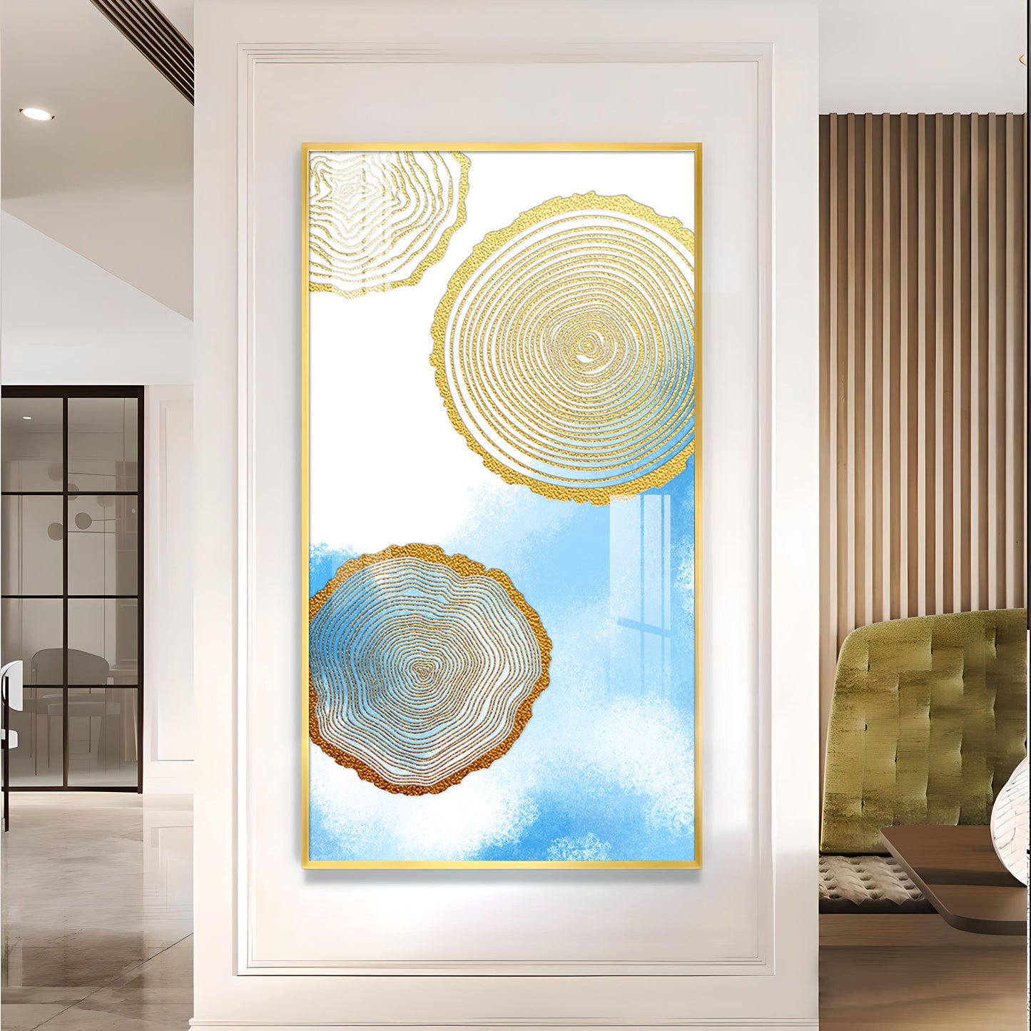 Blue Serenity Rings Glass Finish Vertical Wall Art