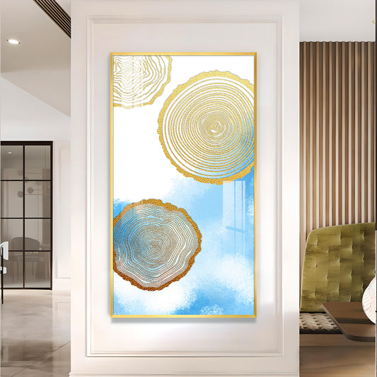 Blue Serenity Rings Glass Finish Vertical Wall Art