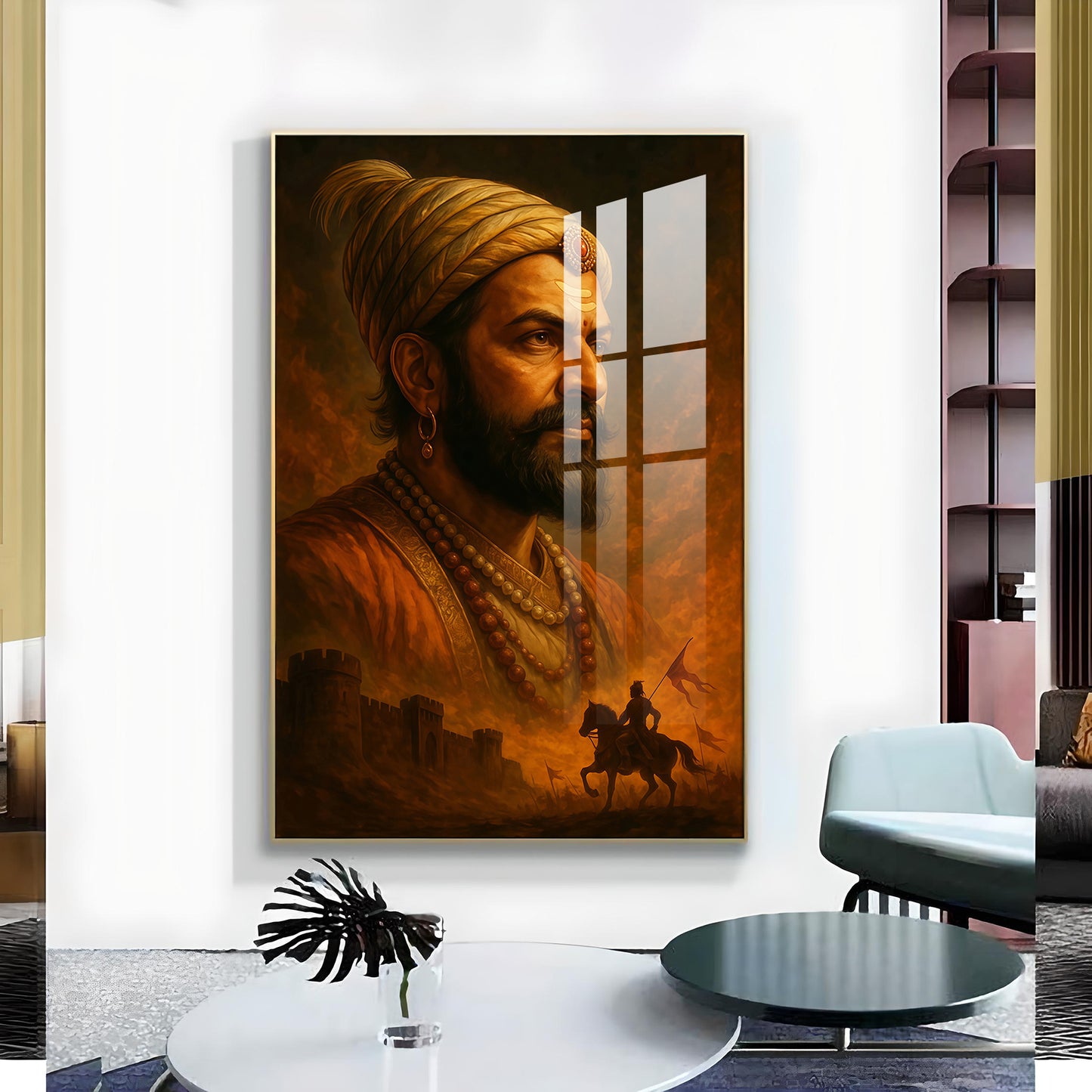 Chhatrapati Shivaji Maharaj Glass Finish Vertical Wall Art