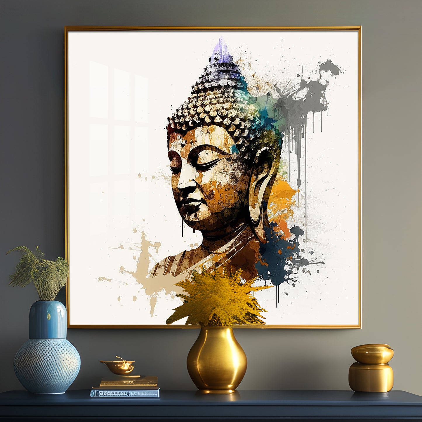 Buddha's Serenity Glass Finish Square Wall Art