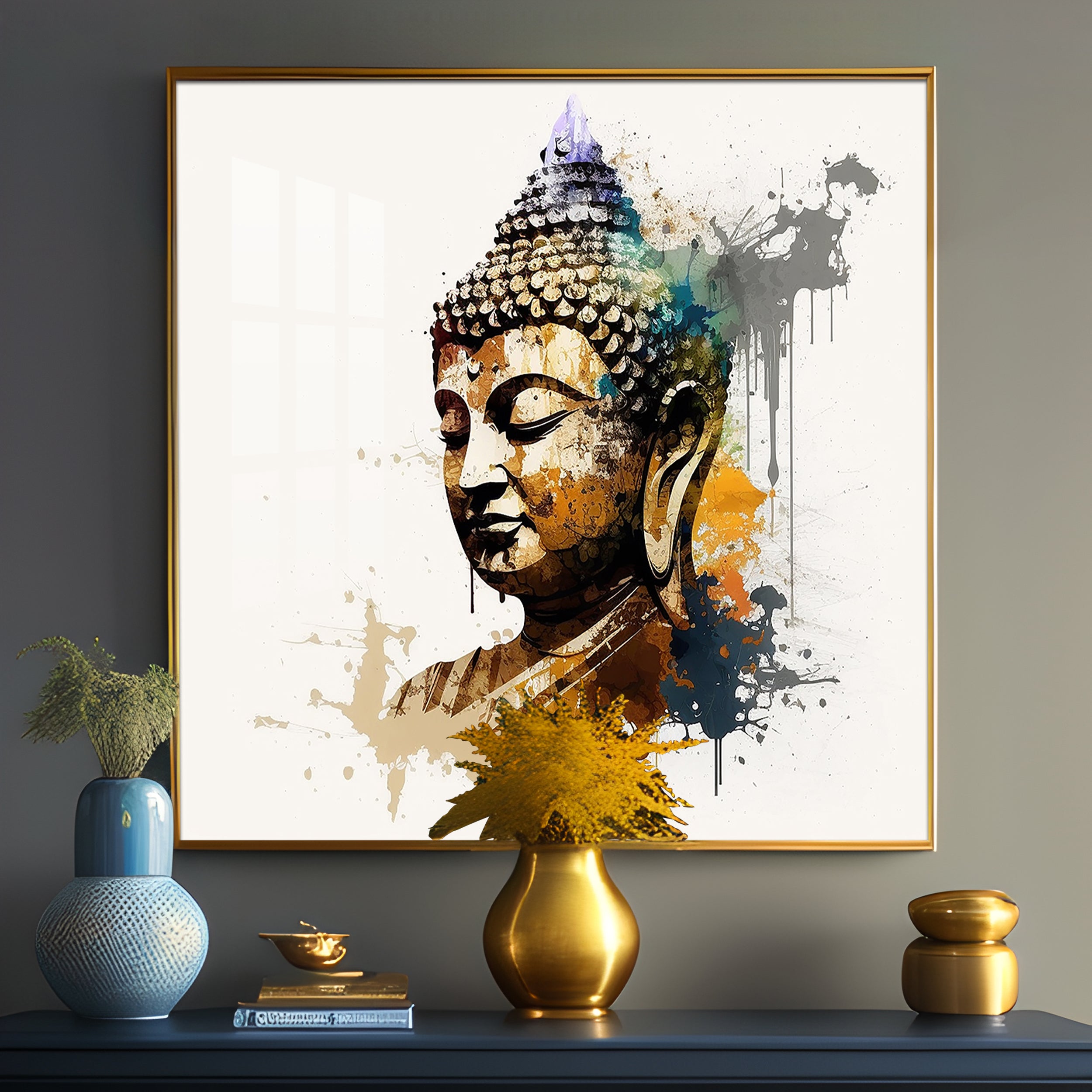 Buddha's Serenity Glass Finish Square Wall Art