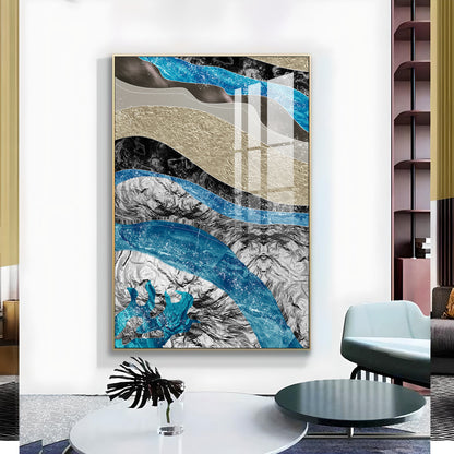 Abstract Horizon Glass Finish Vertical Wall Art