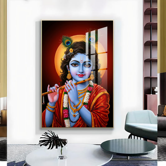 Lord Baby Krishna Glass Finish Vertical Wall Art
