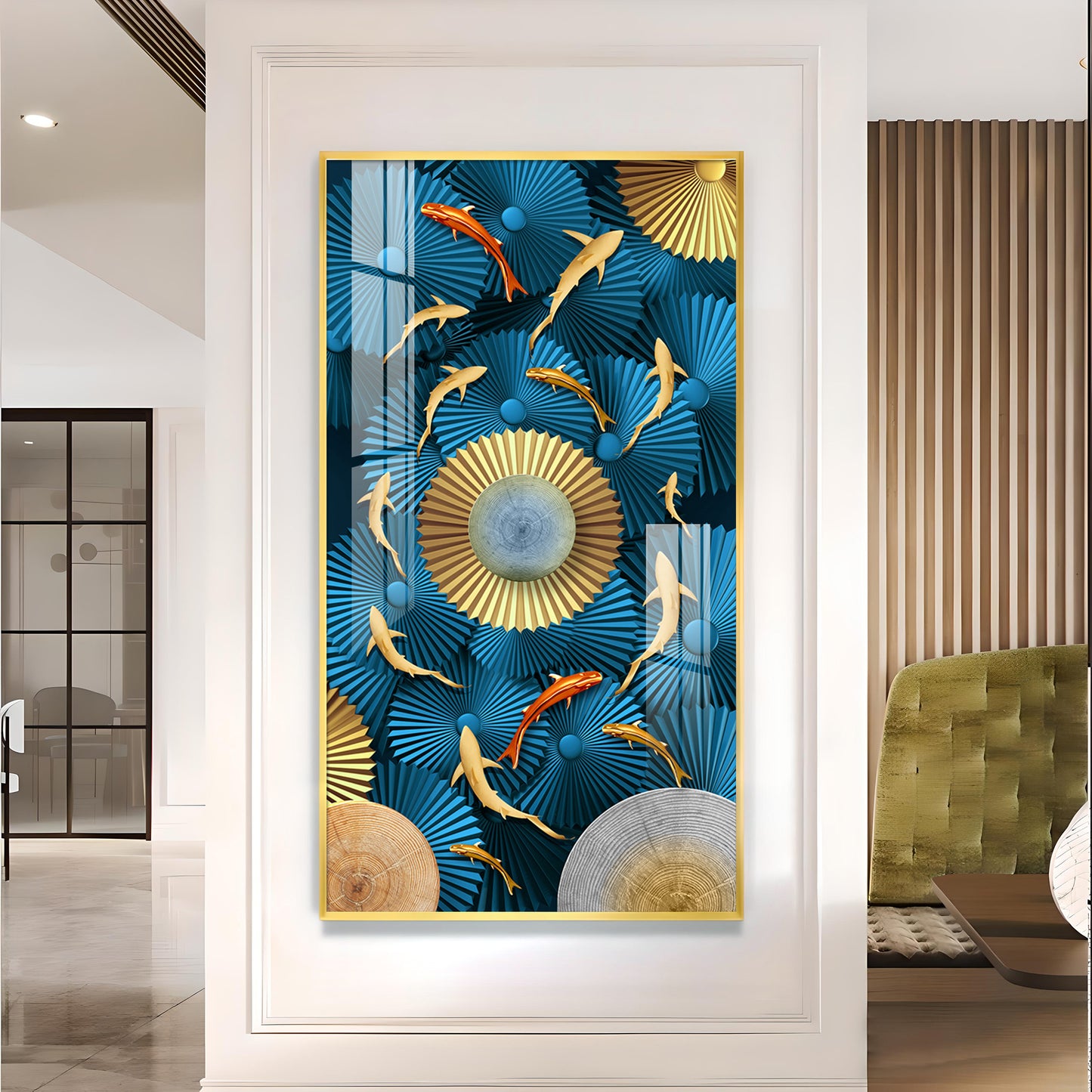 Blue Serenity Glass Finish Vertical Wall Art