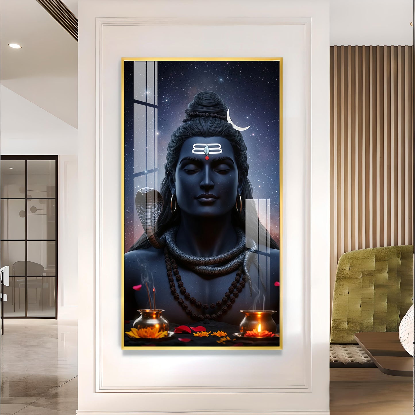 Lord Shiva Adiyogi Darshan Glass Finish Vertical Wall Art
