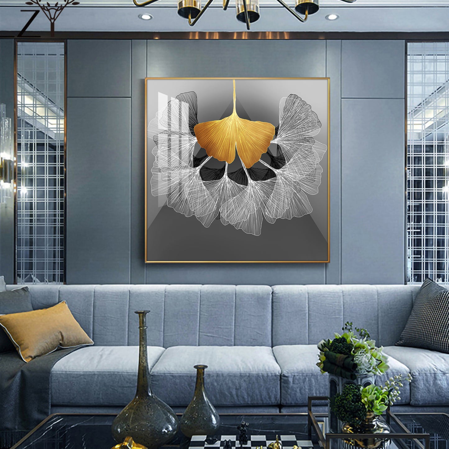 Ginkgo Leaf Glass Finish Square Wall Art