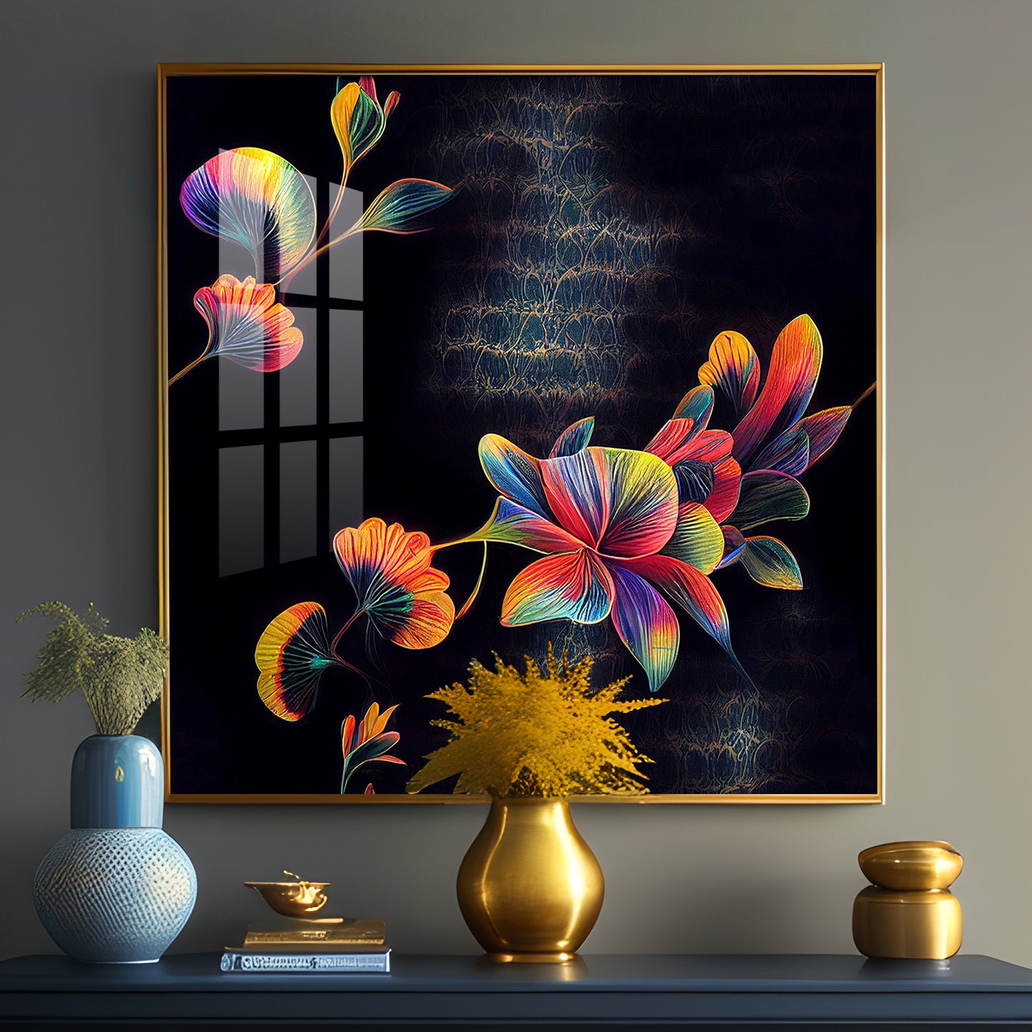 Multicolor Floral Serenity Glass Finish Square Wall Art