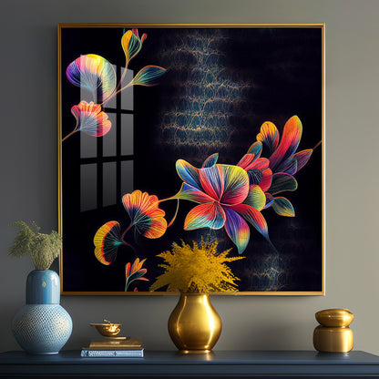 Multicolor Floral Serenity Glass Finish Square Wall Art