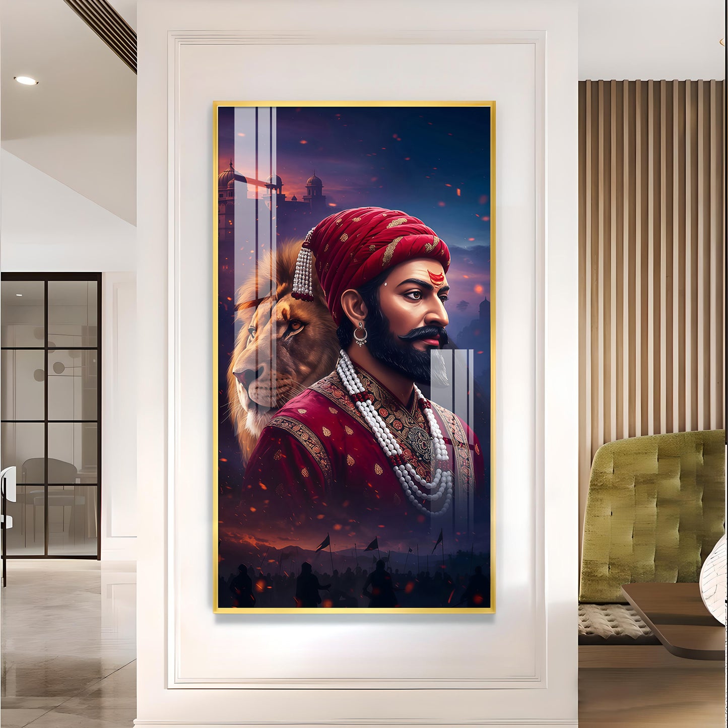 Real Warrior Chhatrapati Sambhaji Maharaj Glass Finish Vertical Wall Art