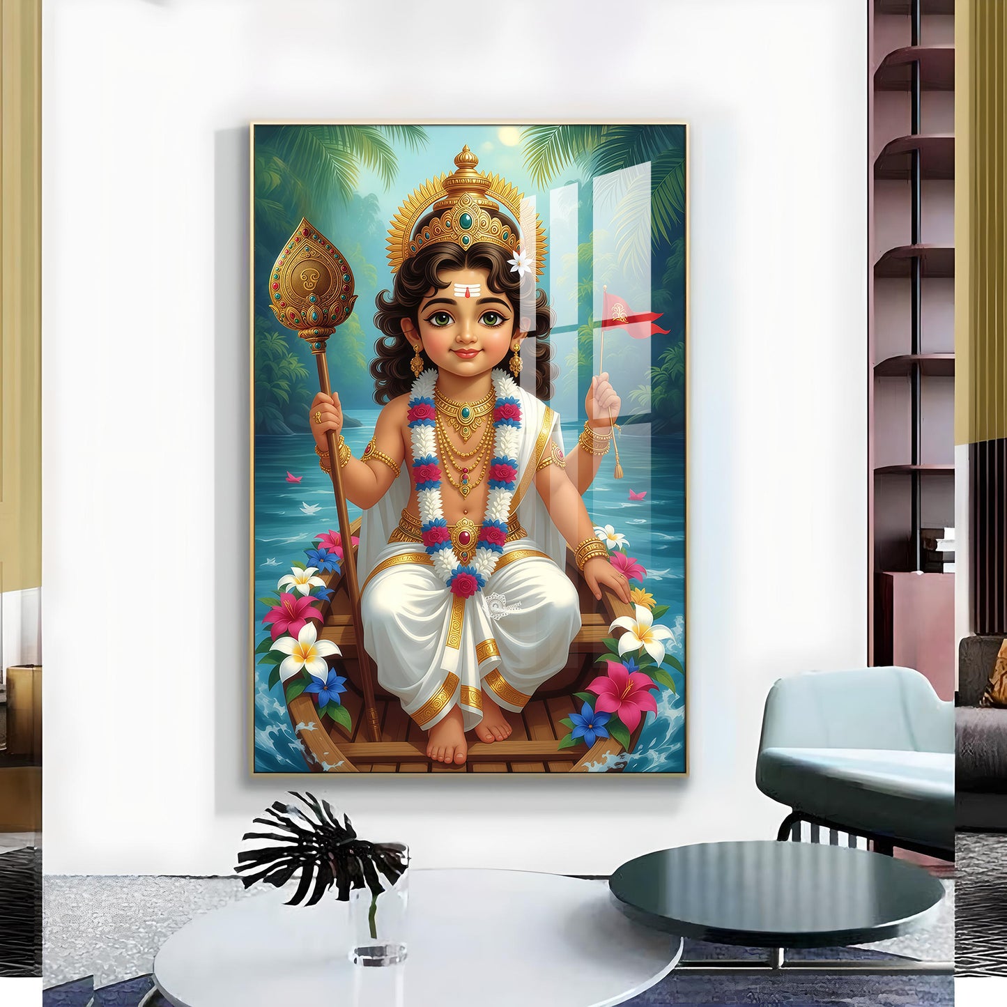 Hindu Lord Kartikeya Ji Glass Finish Vertical Wall Art