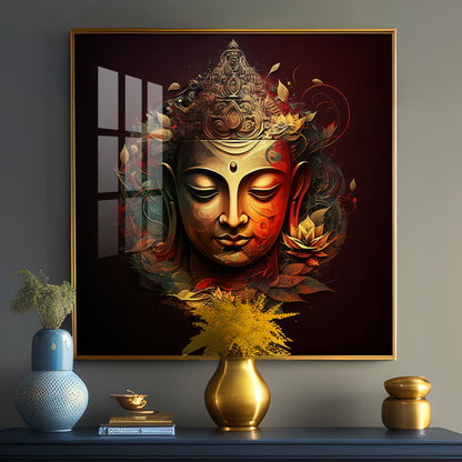 Enlightened Buddha Glass Finish Square Wall Art