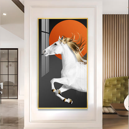 Jumping Horse With Blond Glass Finish Vertical Wall Art