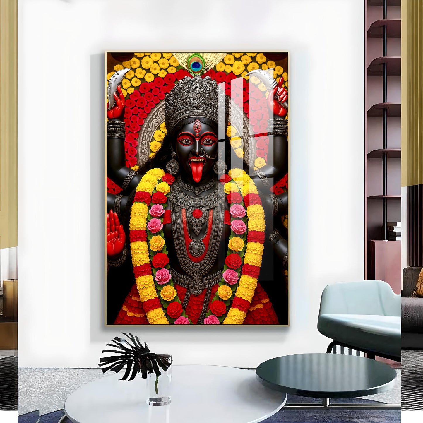 Hindu Goddess Kali Glass Finish Vertical Wall Art