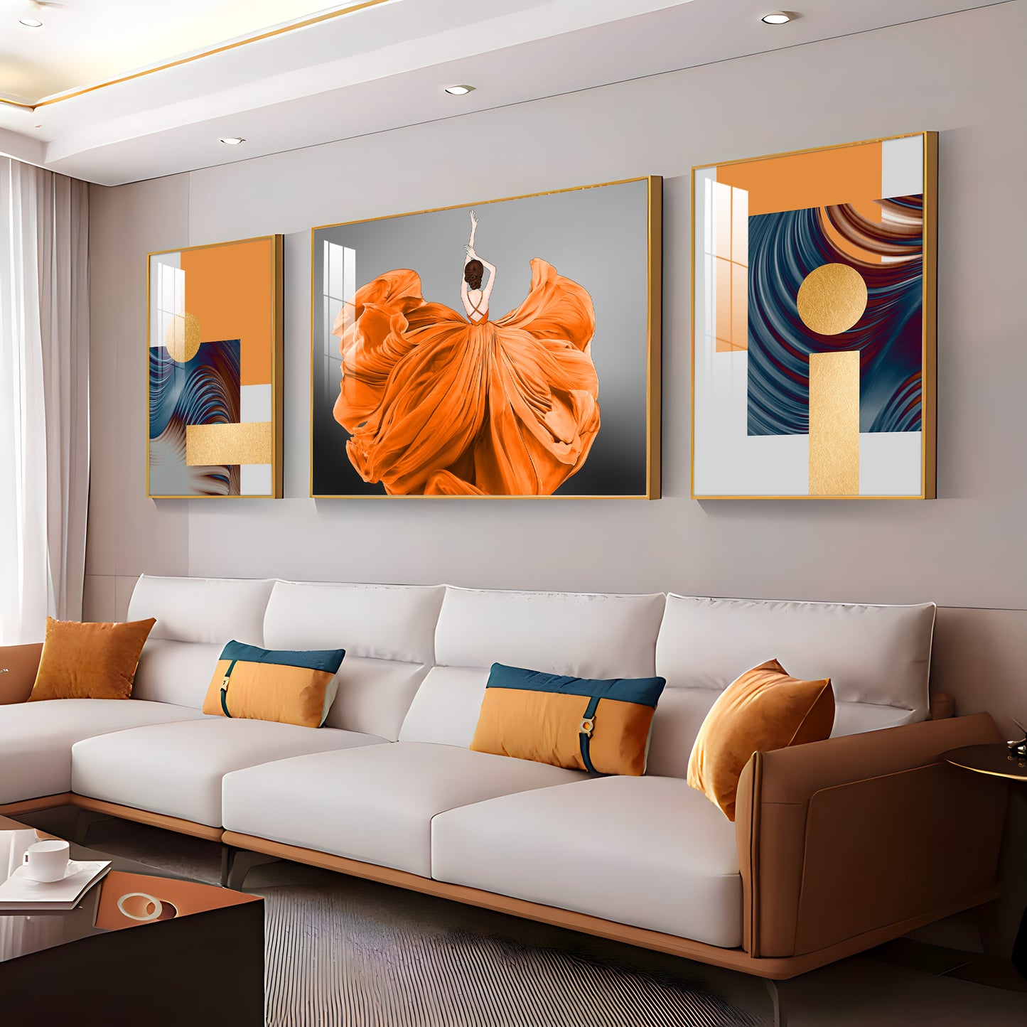 Women In Organce Elegance Glass Finish Wall Art (Set Of 3)