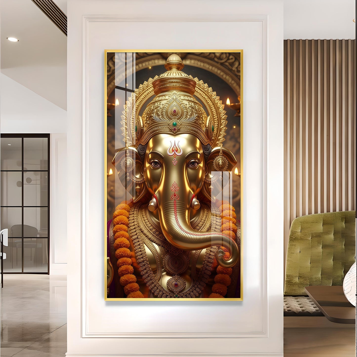 Ganpati Bappa Morya Glass Finish Vertical Wall Art