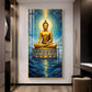 Calm Buddha In River Glass Finish Vertical Wall Art