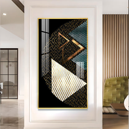 Triangular Opulence Glass Finish Vertical Wall Art