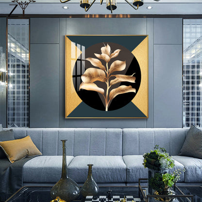 Golden Leaf Glass Finish Square Wall Art