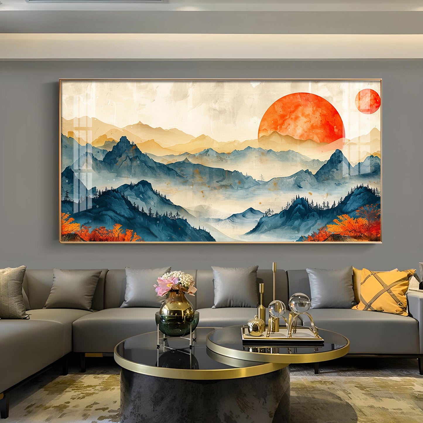 Sunrise In Mountains Glass Finish Horizontal Wall Art