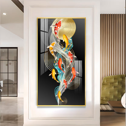 Serene Swimmers Glass Finish Vertical Wall Art