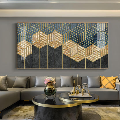 Hampton Abstract Black & Gold Glass Finish Horizontal Wall Art