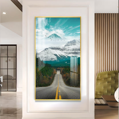 Nature's Gateway Road Glass Finish Vertical Wall Art