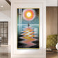 Sunlit Voyage Glass Finish Vertical Wall Art