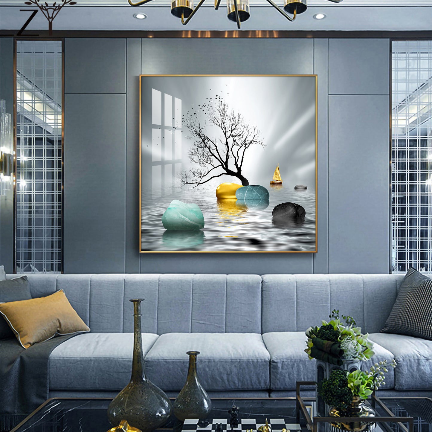 Tranquil Haven Glass Finish Square Wall Art