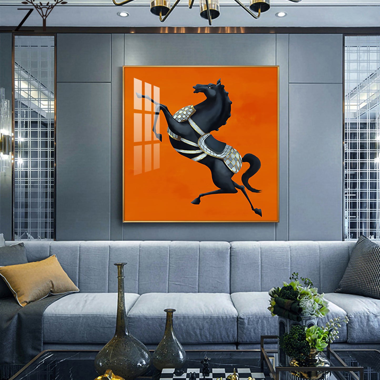 Jumping Horse Glass Finish Square Wall Art