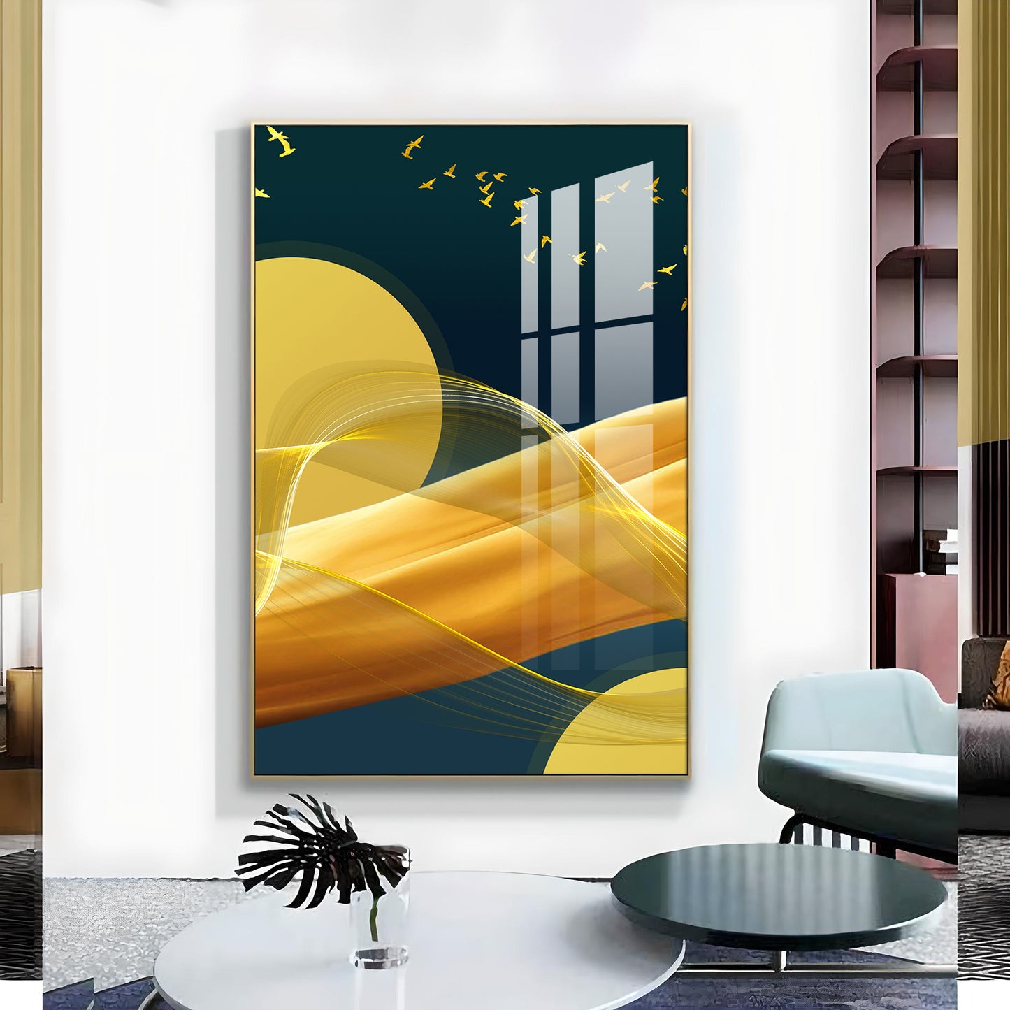 Sunlit Wave Mural Glass Finish Vertical Wall Art