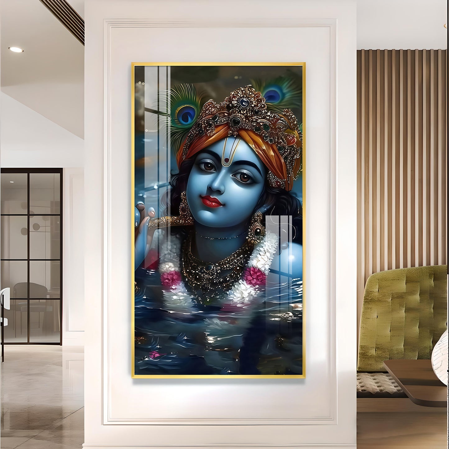 Shri Banke Bihari Glass Finish Vertical Wall Art