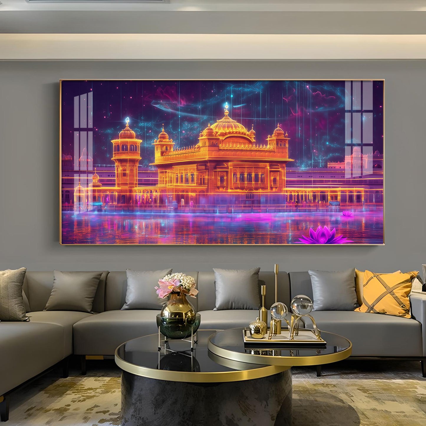 Sri Harmandir Sahib Glass Finish Horizontal Wall Art